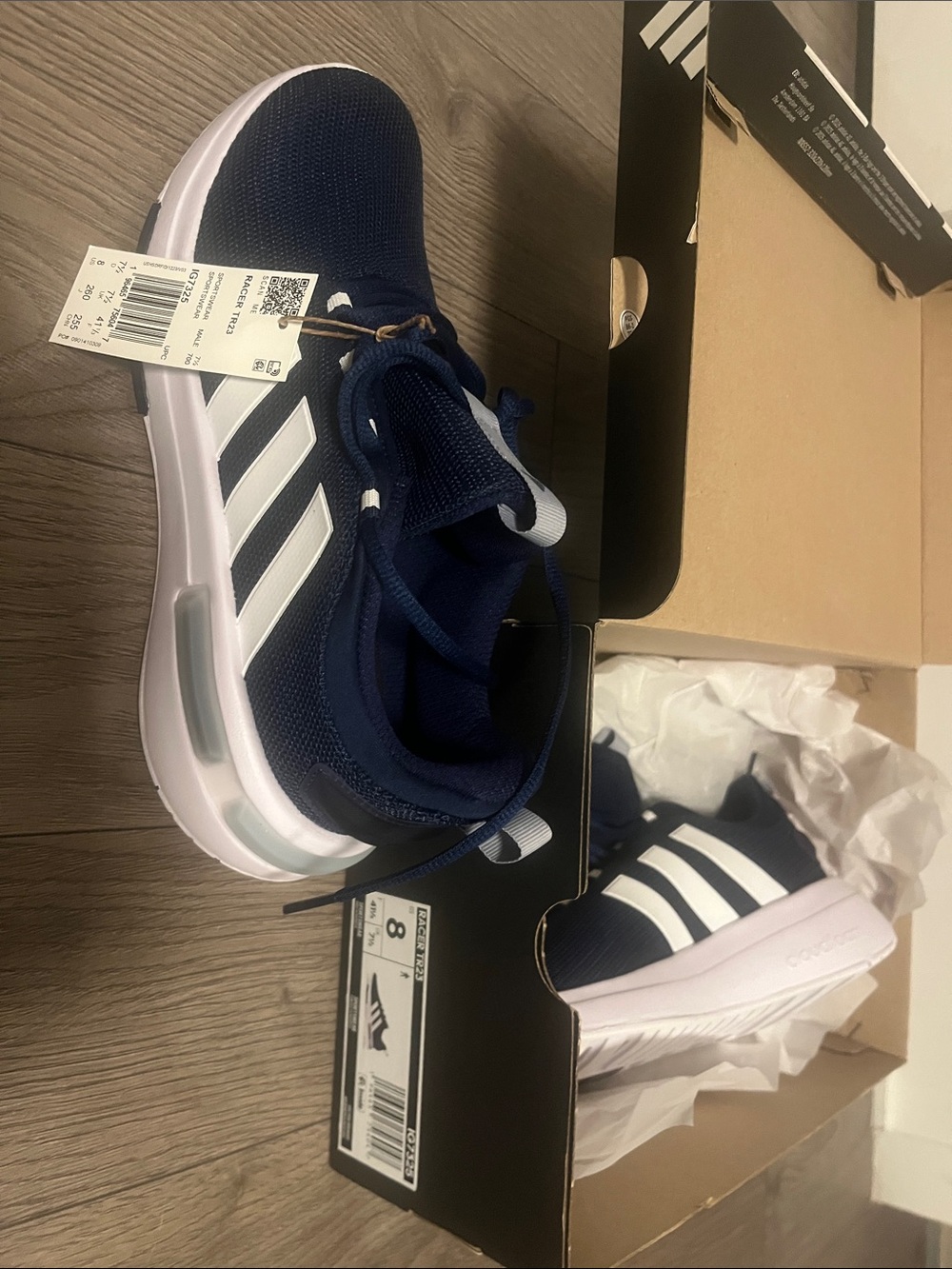 New Adidas Navy and White Men's Size 8 Racer TR23 Athletic Sneakers
